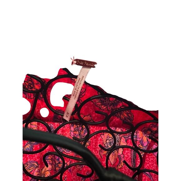 NWT Free People Top Women’s M Red Orange Floral Cropped Blouse Fall Colors - Picture 7 of 13